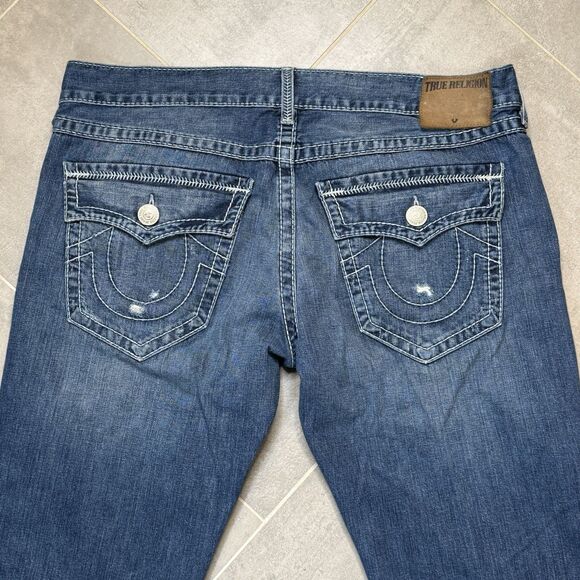 True Religion Ricky Relaxed Straight Jeans 40x34 Distressed Made in USA - Picture 1 of 16